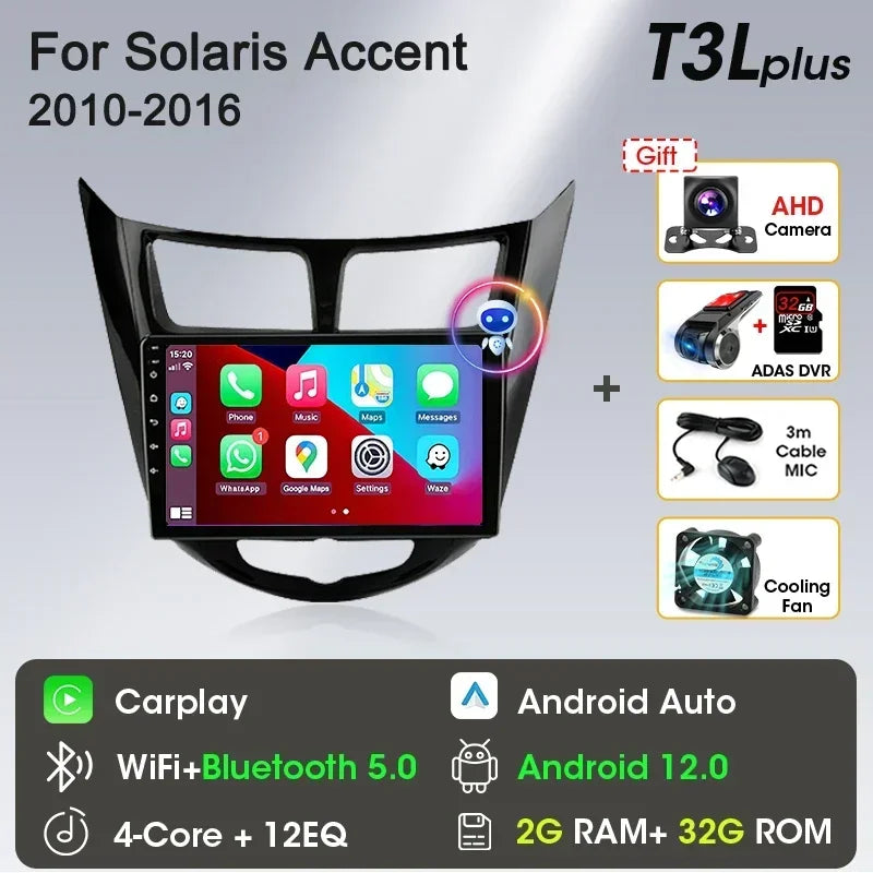 Srnubi Android 13 Carplay Car Radio for Hyundai Solaris Verna Accent 1 2010 - 2016 Multimedia Player 2 Din GPS 4G DVD Head Unit