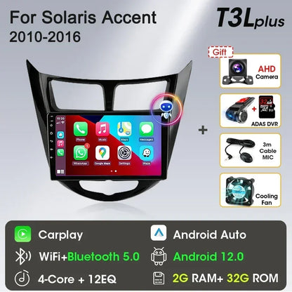 Srnubi Android 13 Carplay Car Radio for Hyundai Solaris Verna Accent 1 2010 - 2016 Multimedia Player 2 Din GPS 4G DVD Head Unit