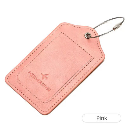 PU leather luggage tag with anti loss wire rope loop and built-in privacy protection cover, suitable for luggage and travel bags