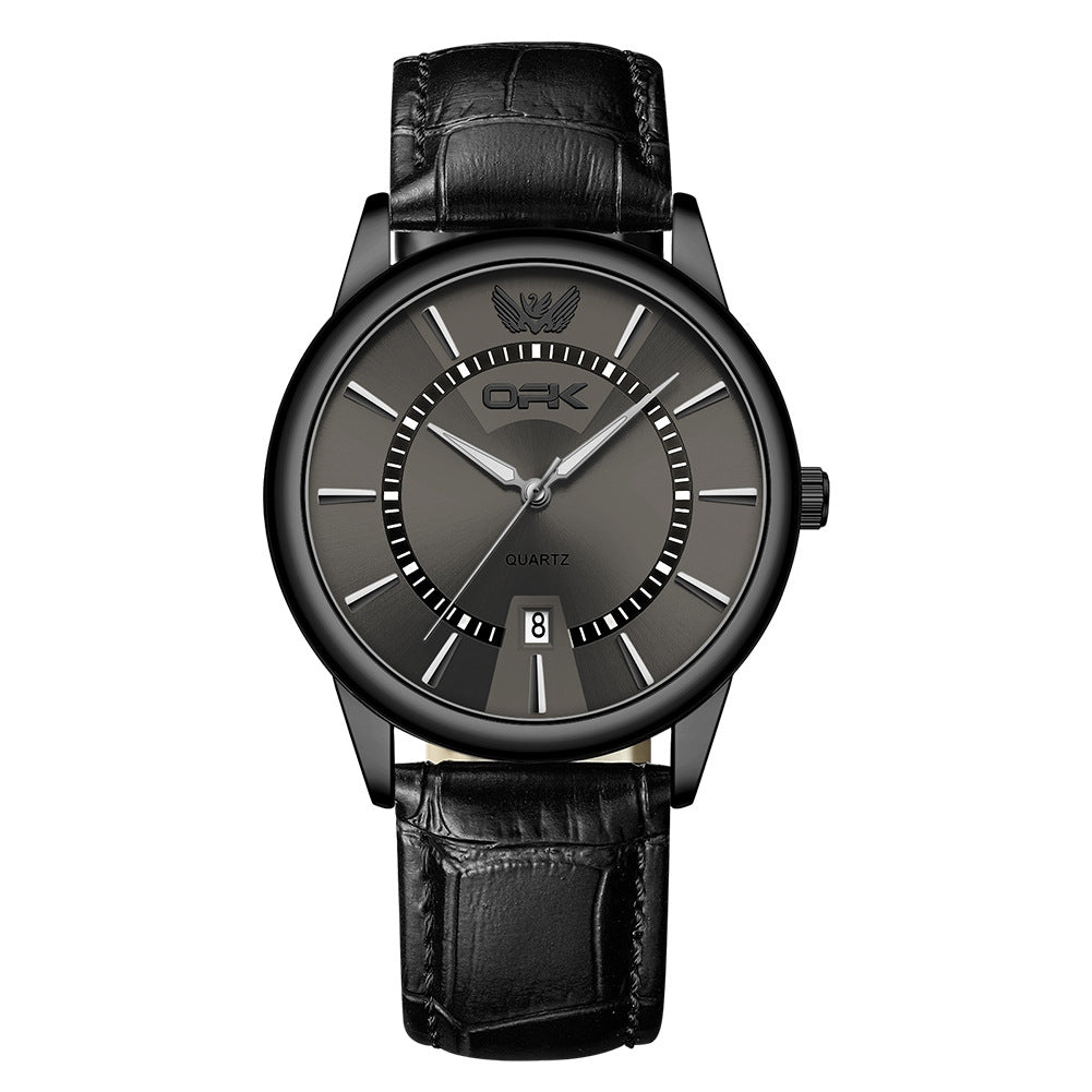 Mens quartz leather watch