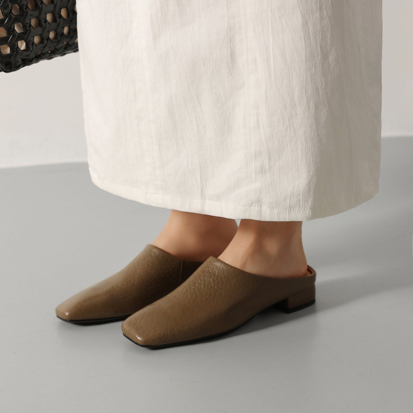 Leather Square Toe Mules