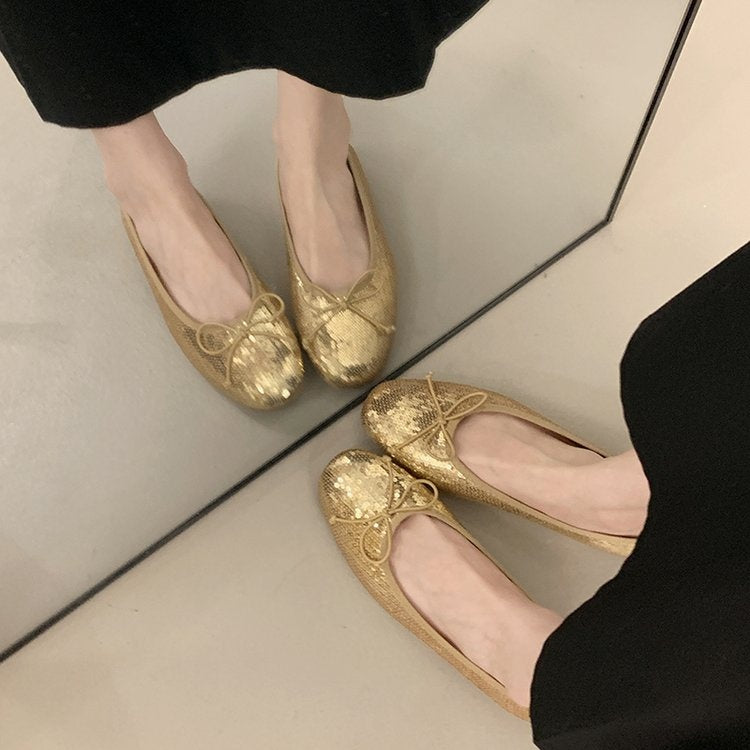 Bow Sequin Ballet Flats