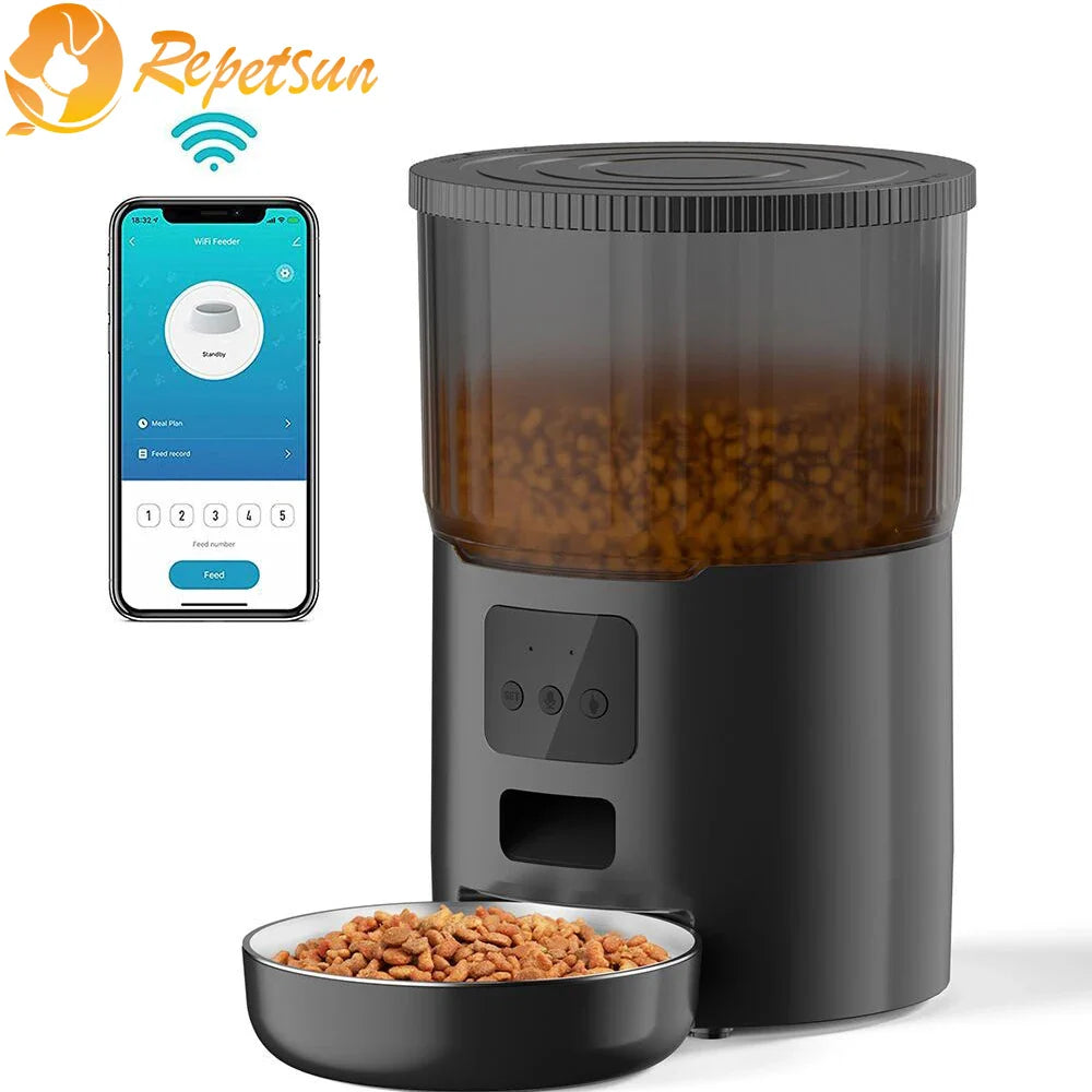 Smart automatic pet feeder with LCD display and battery operated for cats and dogs