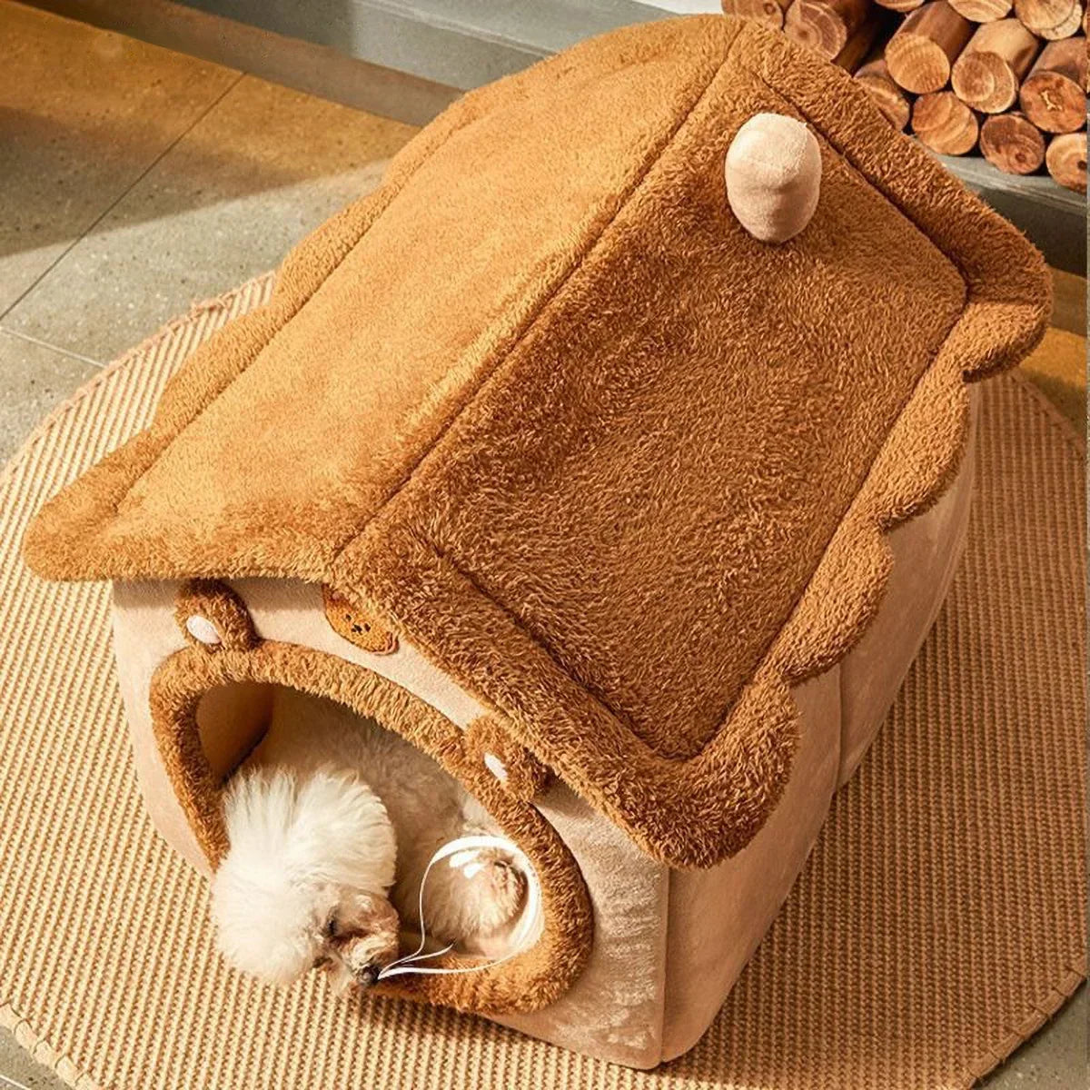 Soft and cozy cartoon house pet bed perfect for indoor dogs and cats