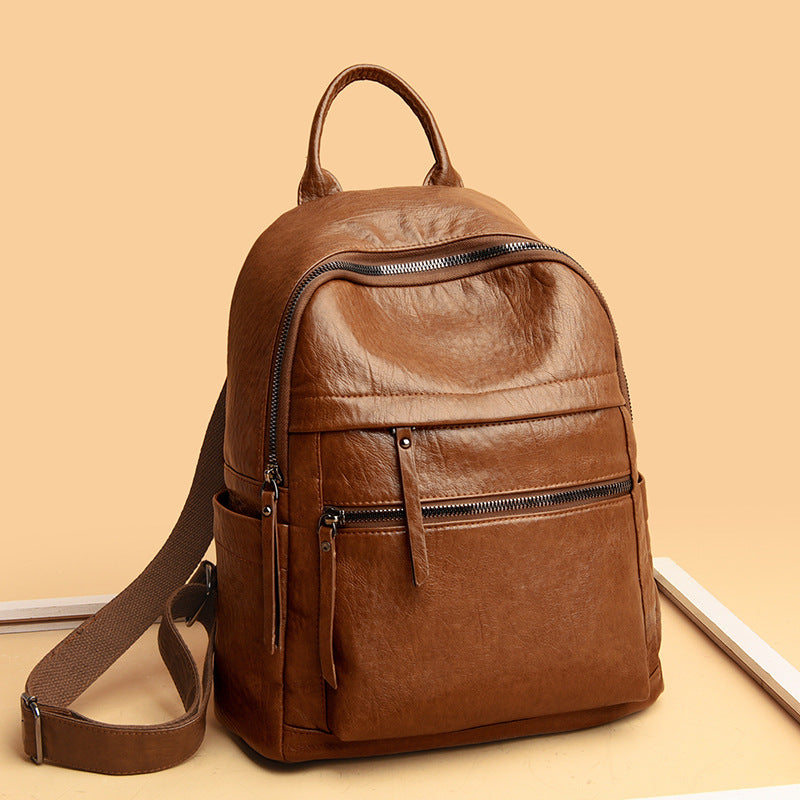 Soft leather student backpack