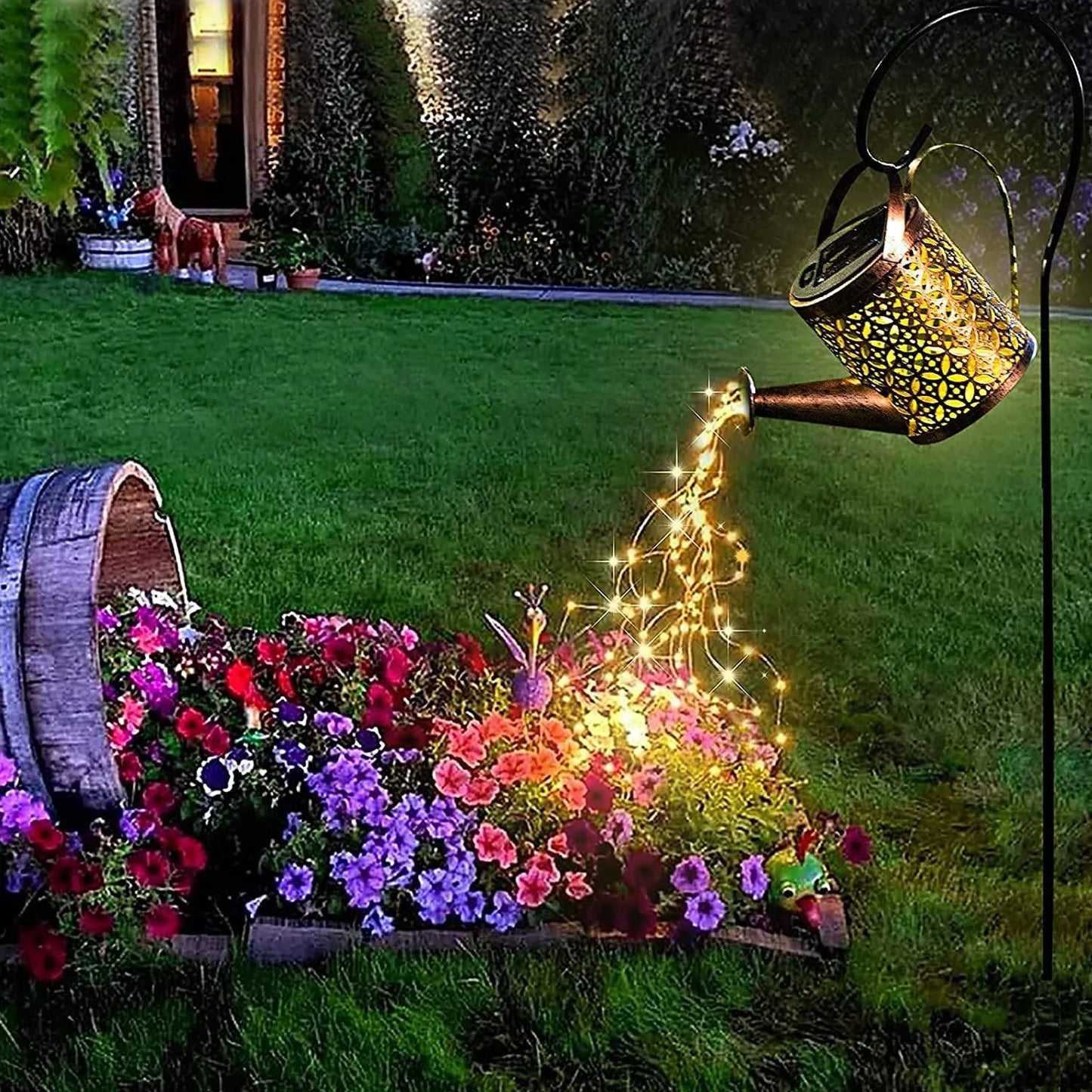 Solar powered watering can used for automatic watering of garden plants