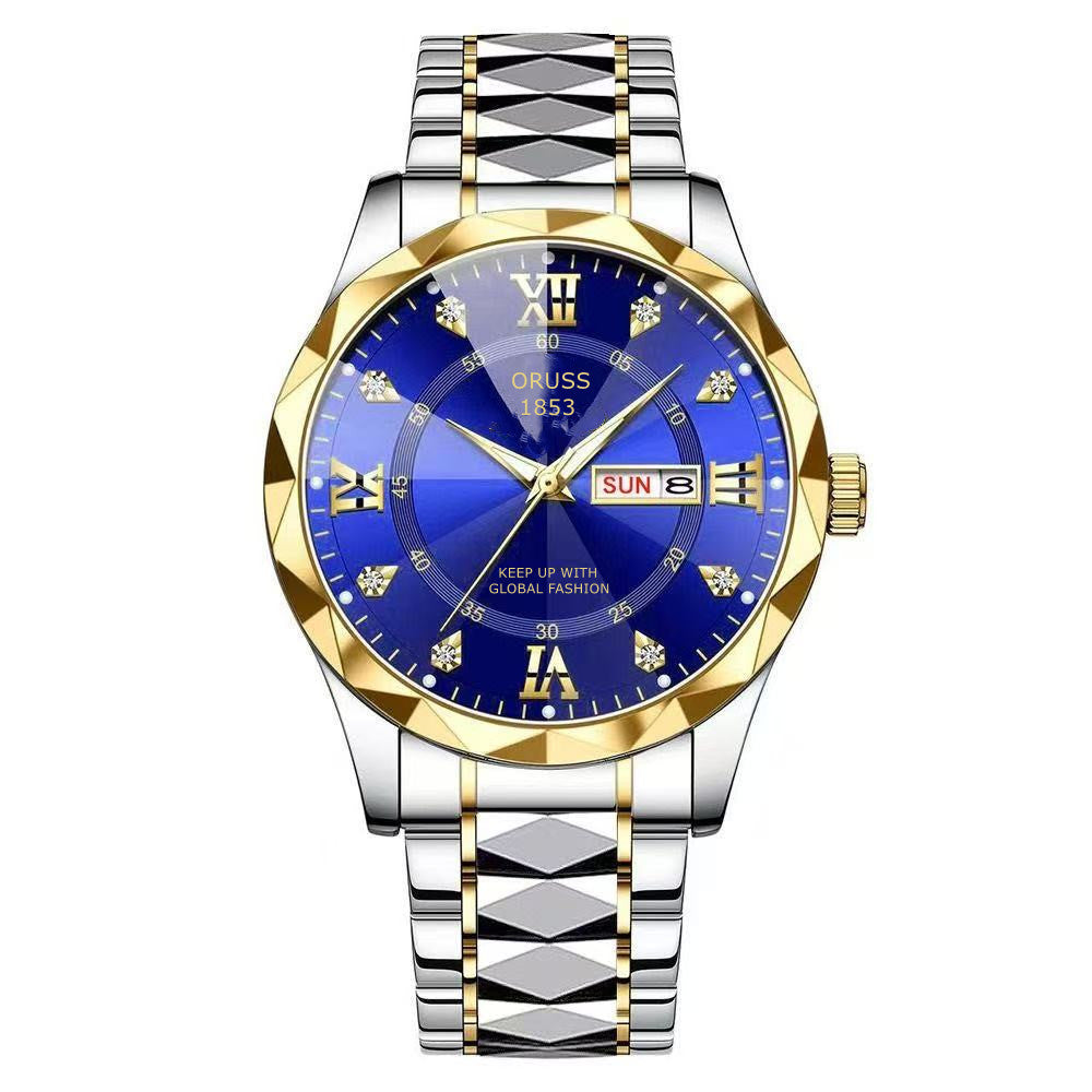 Mens dual calendar watch