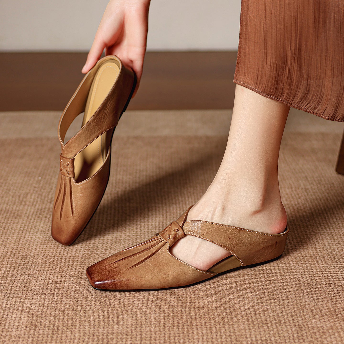 Leather Mule Sandals Women