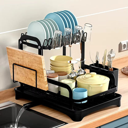 Stainless steel dish drying rack with utensil holder for kitchen

