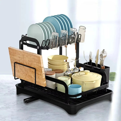 Stainless steel dish drying rack with utensil holder for kitchen

