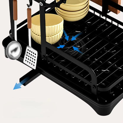 Stainless steel dish drying rack with utensil holder for kitchen

