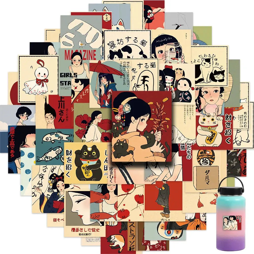 Stickers Vintage de Anime Japonés – Para Scrapbooking, Laptop y DIY