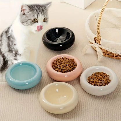 Stylish ceramic donut cat bowl with elevated non-slip base for feeding