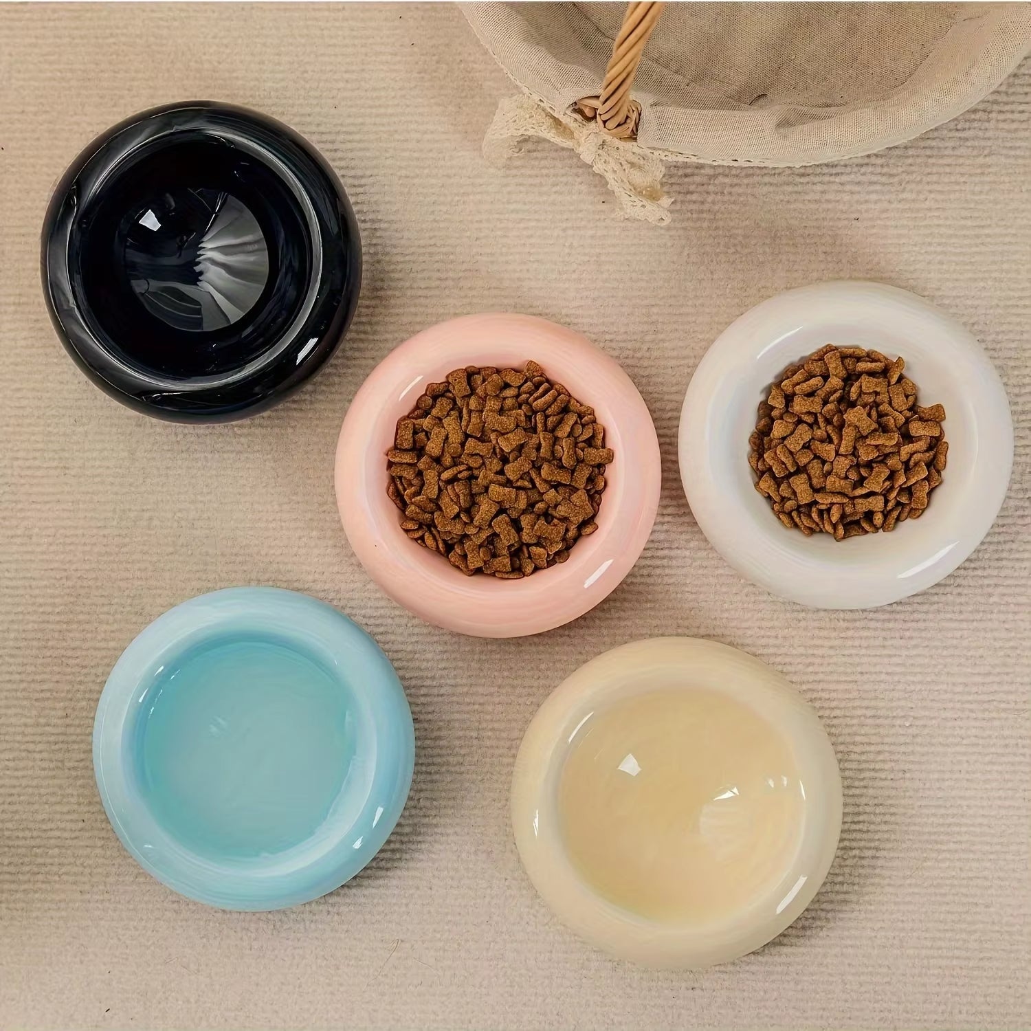 Stylish ceramic donut cat bowl with elevated non-slip base for feeding