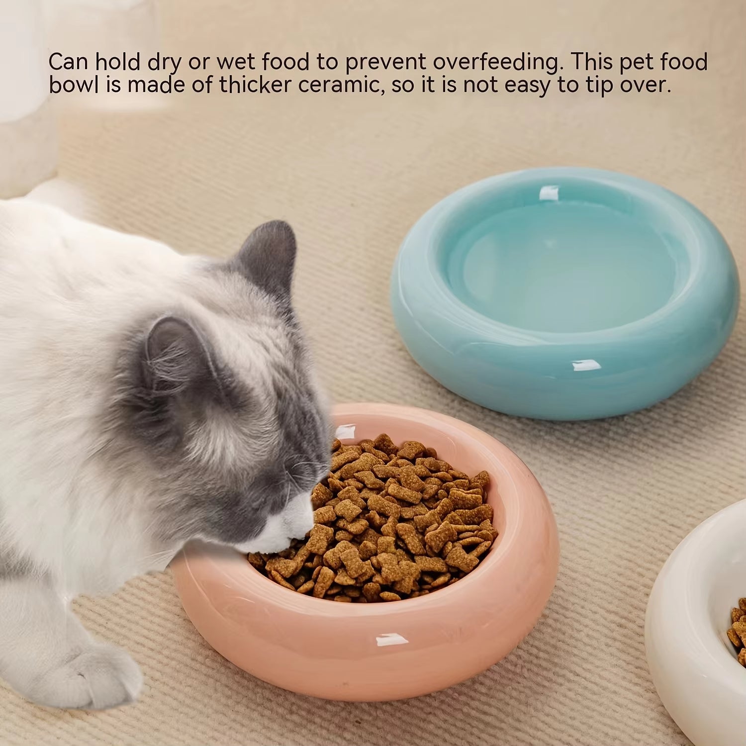 Stylish ceramic donut cat bowl with elevated non-slip base for feeding