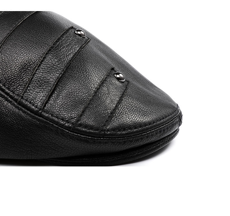 "Stylish leather beret for men in vintage black design"

