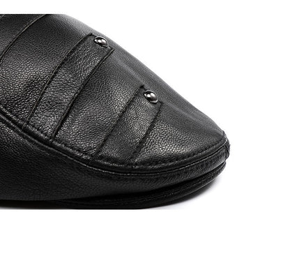 "Stylish leather beret for men in vintage black design"

