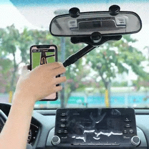 Universal car rearview mirror phone holder with 360 rotation and adjustable grip for hands-free driving