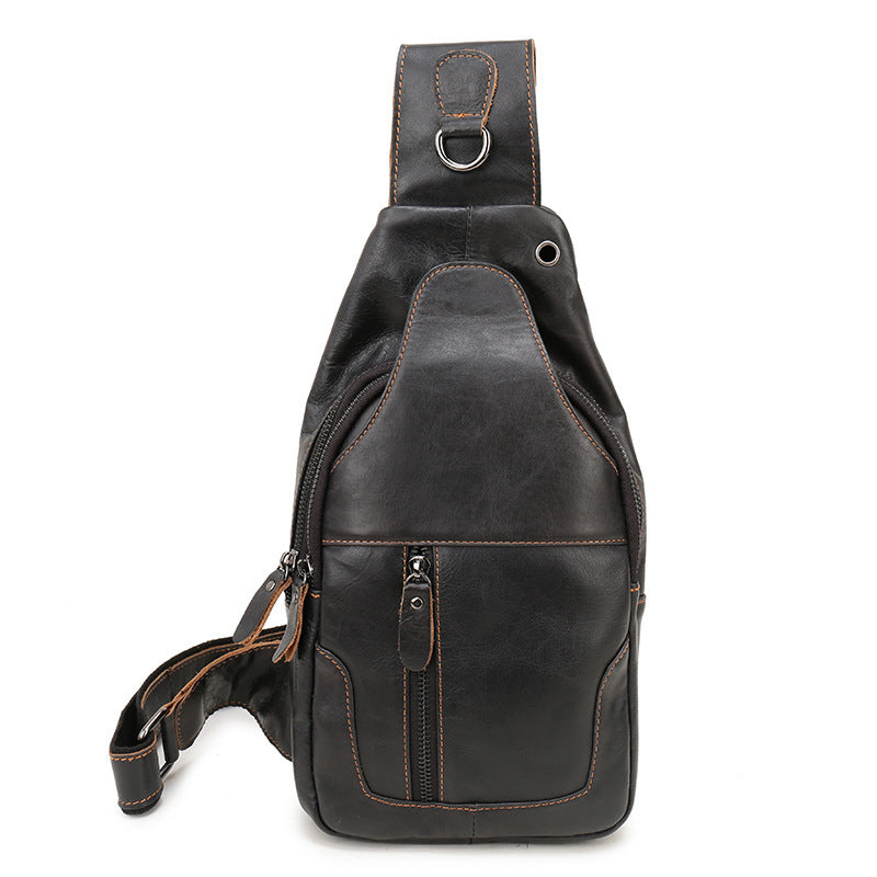Elosung Black Men's Leather Sling Backpack Casual Crossbody Chest Bag