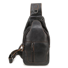 Elosung Black Men's Leather Sling Backpack Casual Crossbody Chest Bag