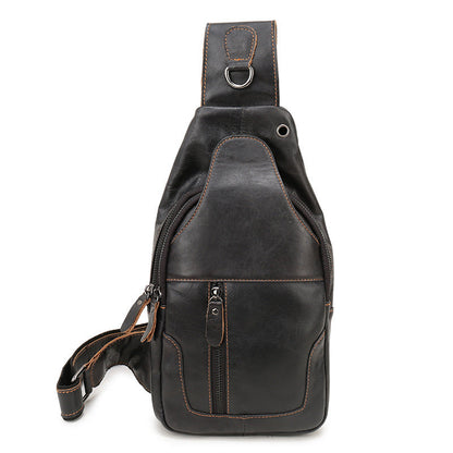Elosung Black Men's Leather Sling Backpack Casual Crossbody Chest Bag