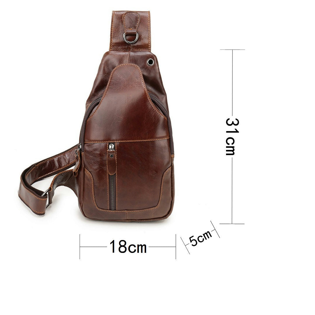 Elosung Black Men's Leather Sling Backpack Casual Crossbody Chest Bag