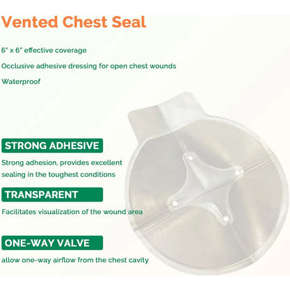 Vented chest seal for emergency trauma care and chest wound treatment