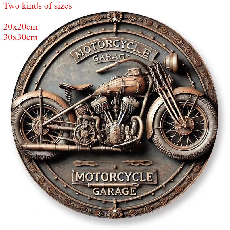 Vintage Aluminum Sign with retro motorcycle design for garage decor