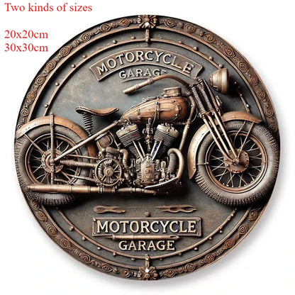 Vintage Aluminum Sign with retro motorcycle design for garage decor