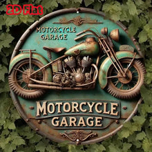 Vintage Aluminum Sign with retro motorcycle design for garage decor