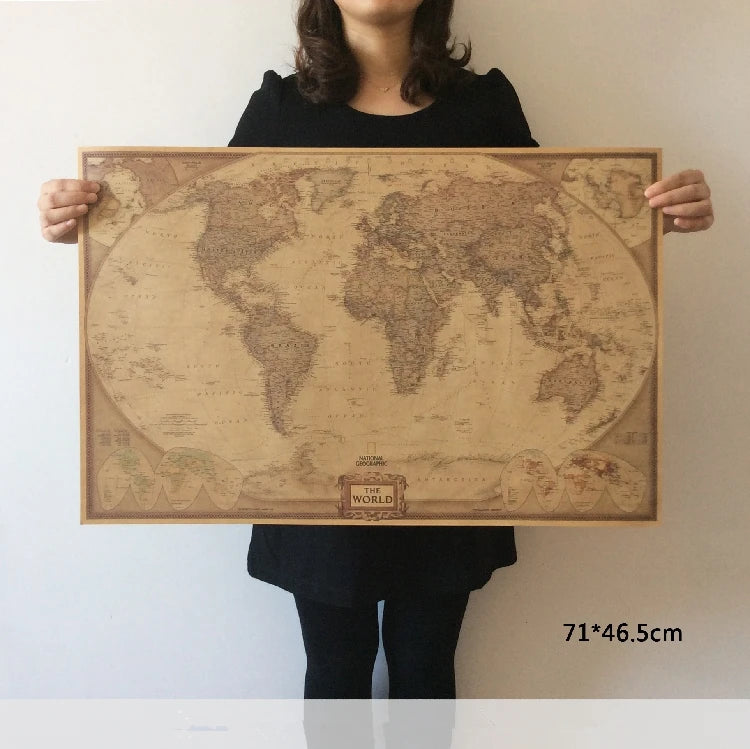 Vintage World Map Poster with antique design for home decor