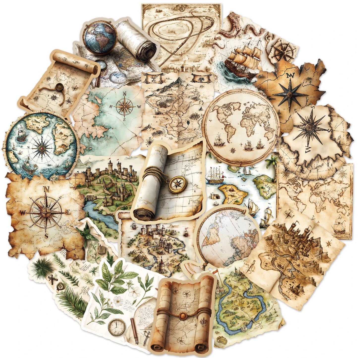 Vintage World Map Stickers on a water bottle for scrapbooking decor