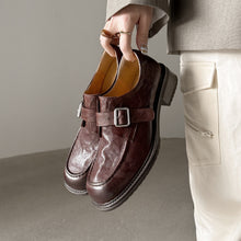 Washed Leather Monk Strap Loafers