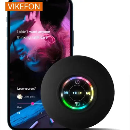 Waterproof Bluetooth shower speaker with LED lights and suction cup wall mount