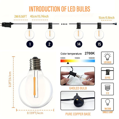 Waterproof LED G40 string lights for outdoor garden and party decor