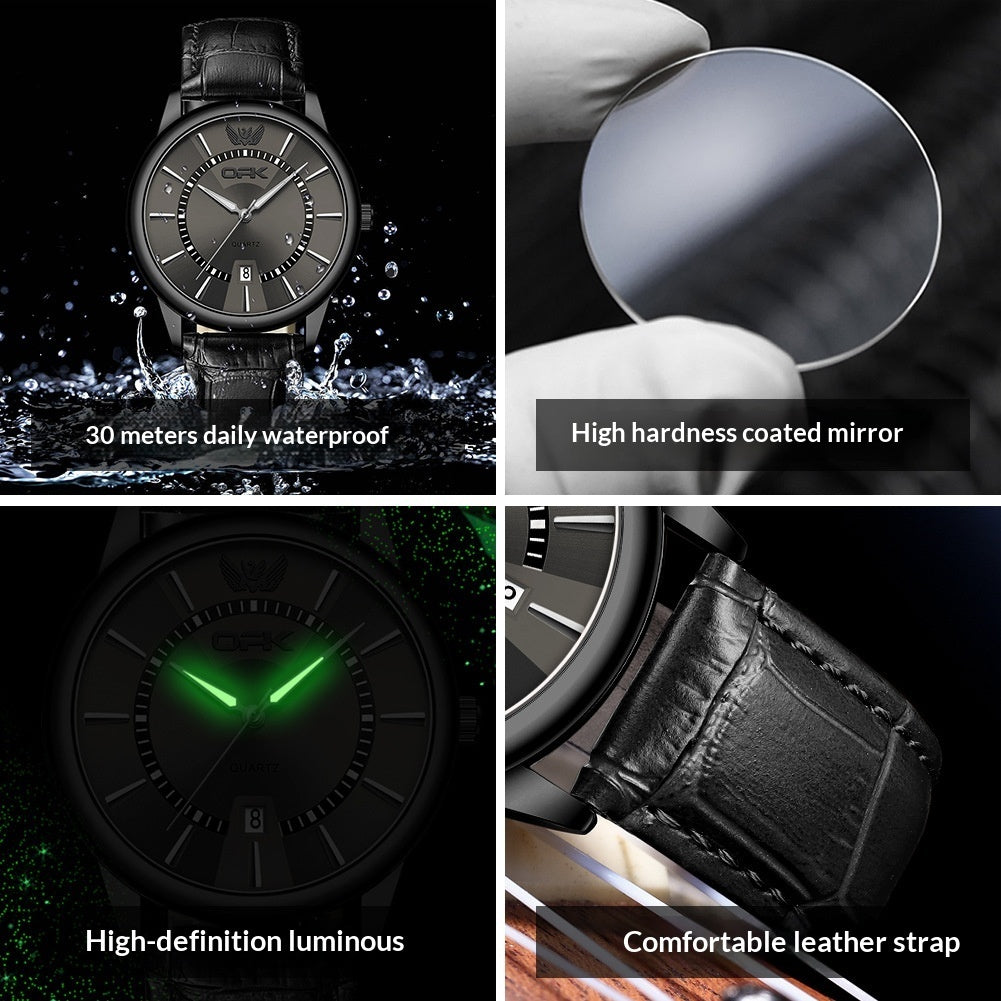 Mens quartz leather watch