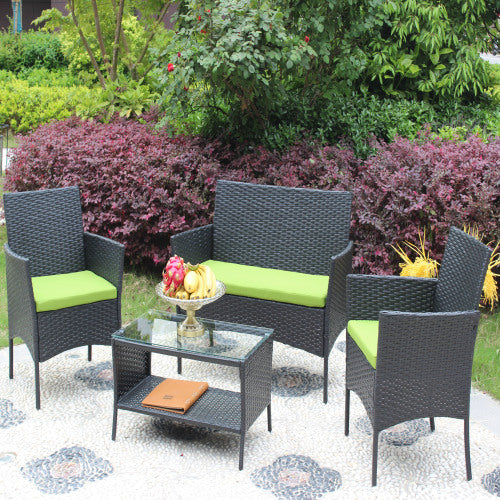 Wicker sofa green cushion
