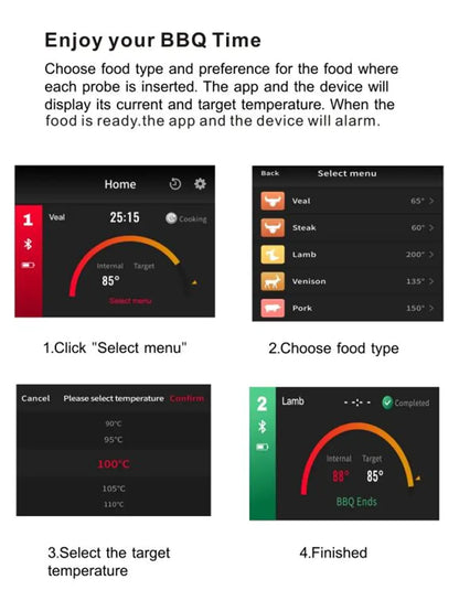 Wireless kitchen food thermometer for precise cooking temperature control

