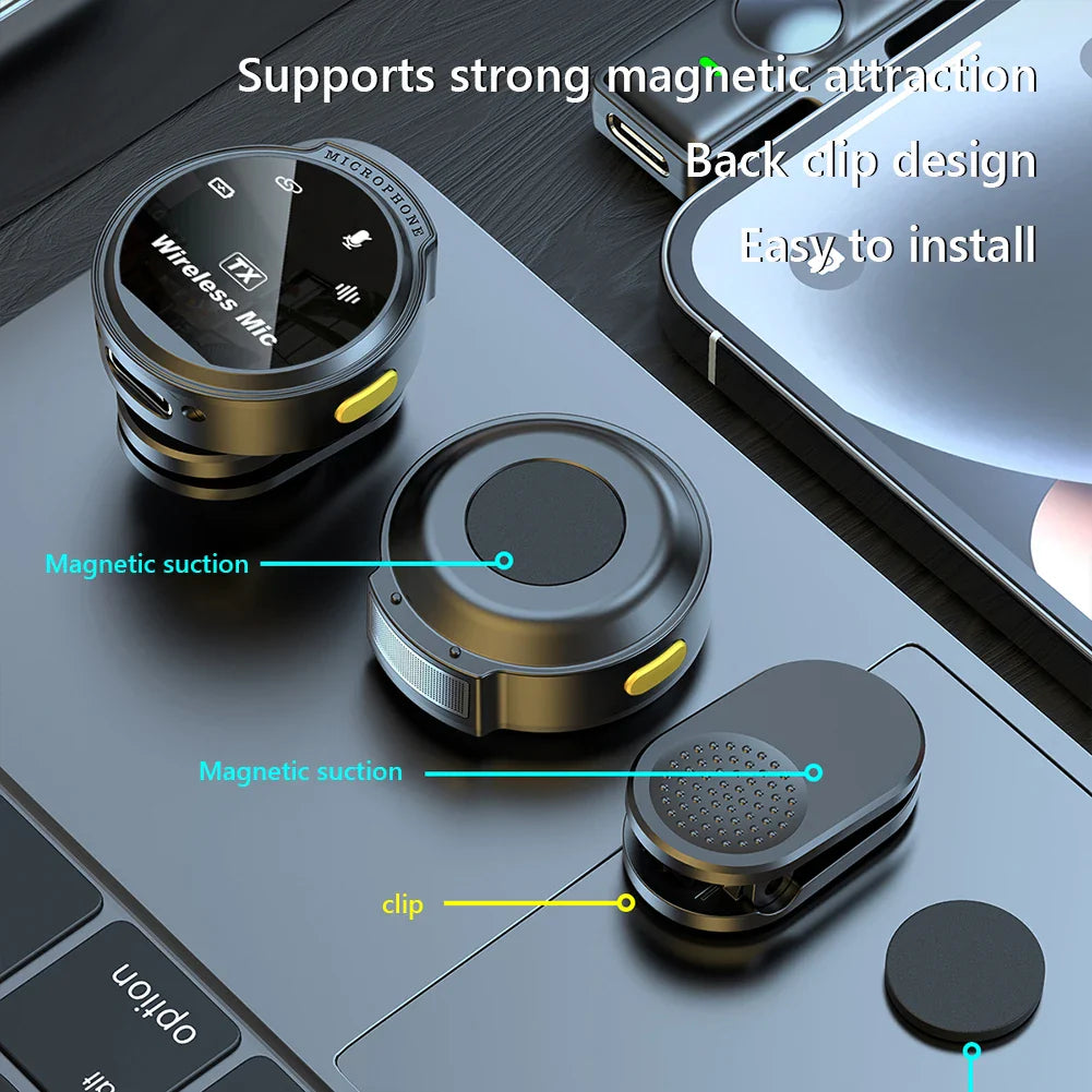 Wireless lavalier microphone with magnetic clip for iPhone and Android