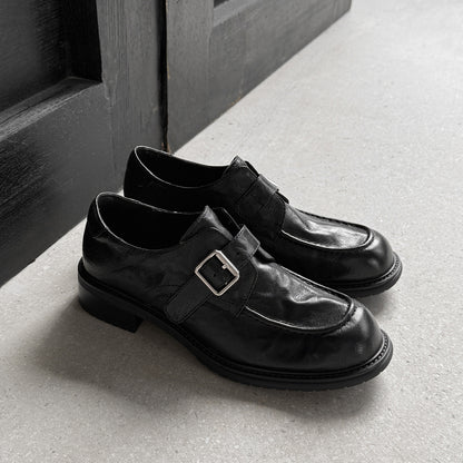 Washed Leather Monk Strap Loafers