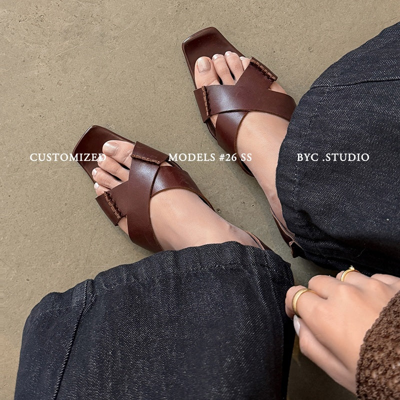 Handmade leather crisscross sandals