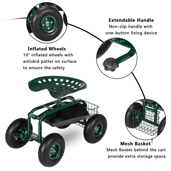 Deep Green Short Handle Garden Seat Car