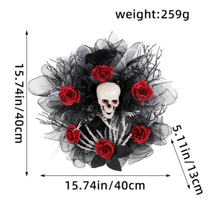 Halloween Skull Rose Wreath