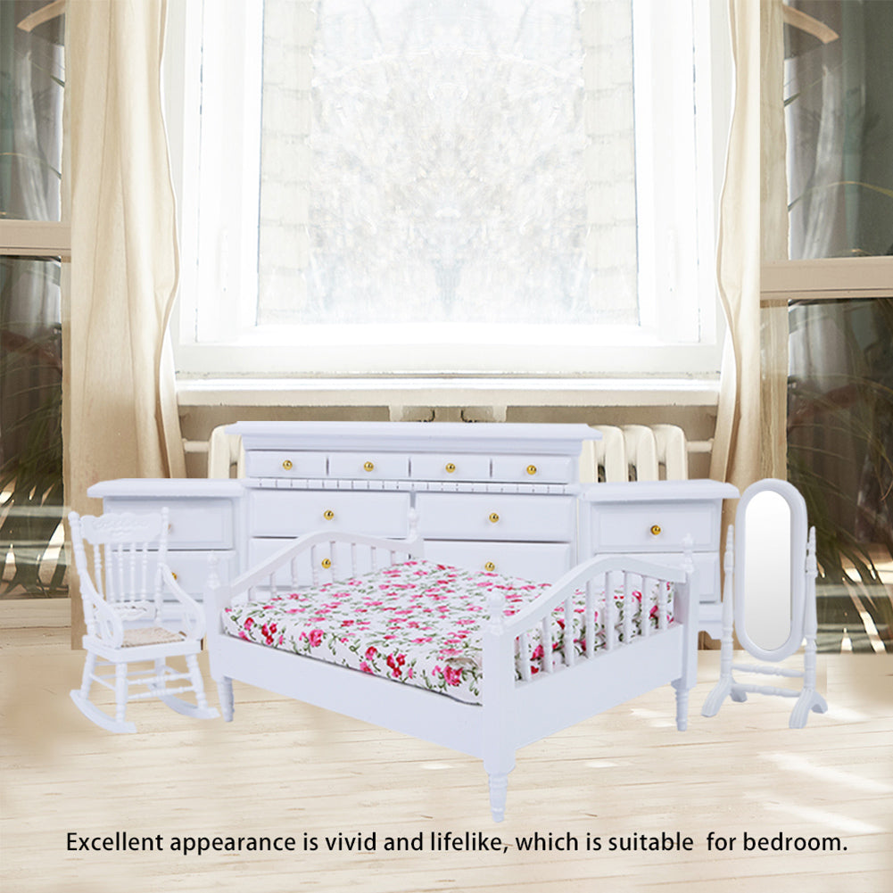 1:12 6pcs Mini Wooden White Bedroom Furniture Set for Dollhouse