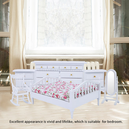 1:12 6pcs Mini Wooden White Bedroom Furniture Set for Dollhouse