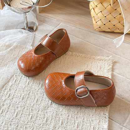 Korean Version Girls' Leather Shoes, Baby Woven Soft Sole Single Shoes, Little Girls' Princess Shoes, Mary Jane Shoes
