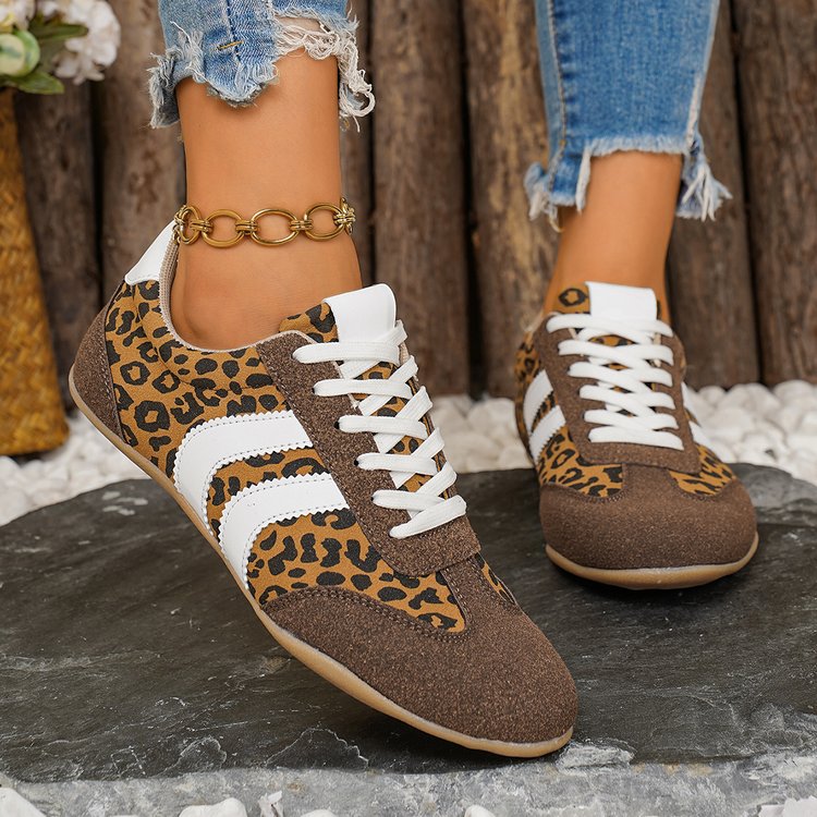 Color block leopard casual board shoes for women - non-slip rubber outsole close-up