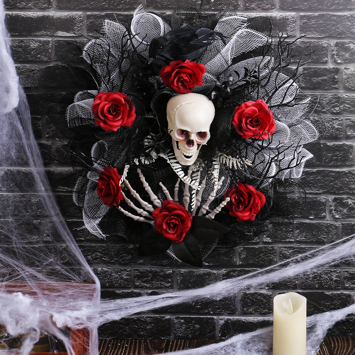 Halloween Skull Rose Wreath