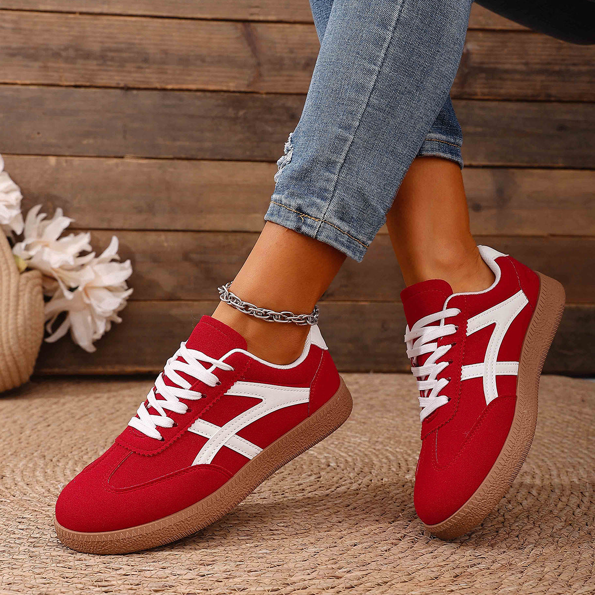 Large Size Color Blocked Round Toe Women's Shoes