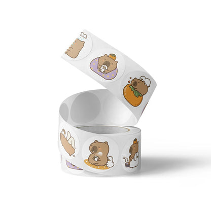 500pcs waterproof capybara sticker roll for laptop, diary, and cup decoration

